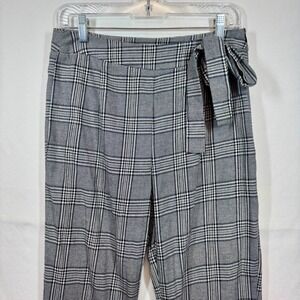Oeuvre‎ Plaid Wide Leg Cropped Pants with Tie Belt Career Casual Size M